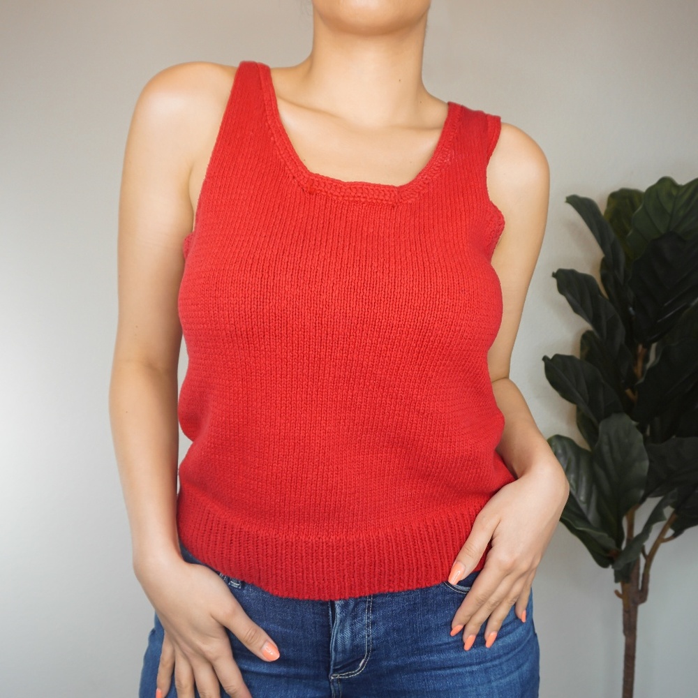 Red Crochet Knit Sweater Top